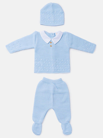 Baby Boy 3-Piece Knitted Shirt Collar Gift Box Set - Baby Blue