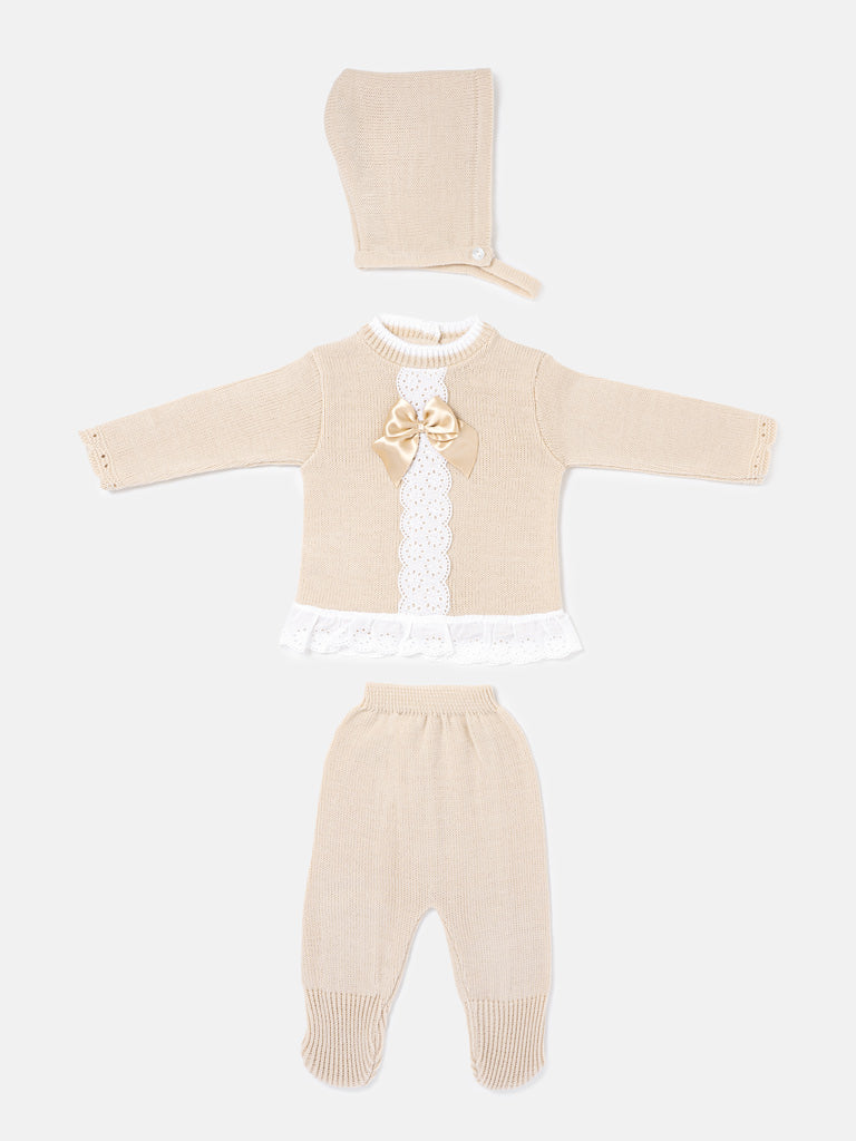 Baby Girl Carmina Collection 3-piece Spanish Knitted Set - Beige