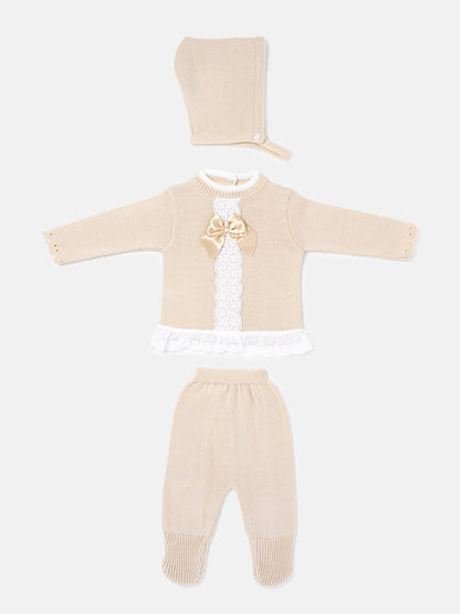 Baby Girl Carmina Collection 3-piece Spanish Knitted Set - Beige