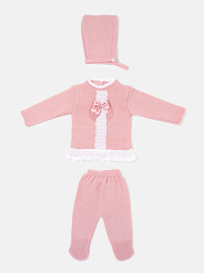 Baby Girl Carmina Collection 3-piece Spanish Knitted Set - Dusty Pink