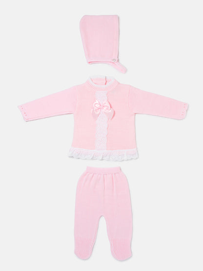 Baby Girl Carmina Collection 3-piece Spanish Knitted Set - Baby Pink