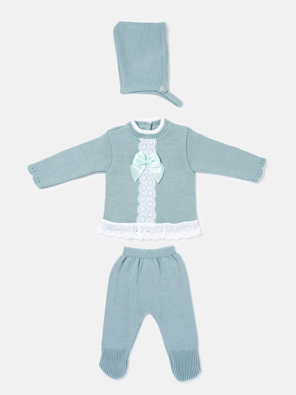 Baby Girl Carmina Collection 3-piece Spanish Knitted Set - Mint Green