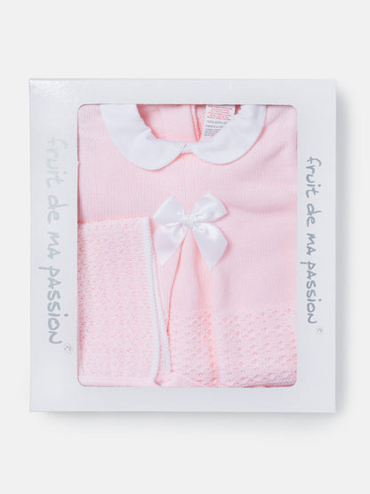 Baby Girl 3-Piece Knitted Flare Top Gift Box Set - Baby Pink