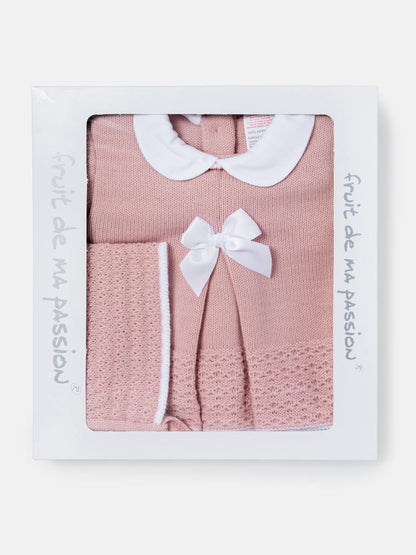 Baby Girl 3-Piece Knitted Flare Top Gift Box Set - Rose Pink