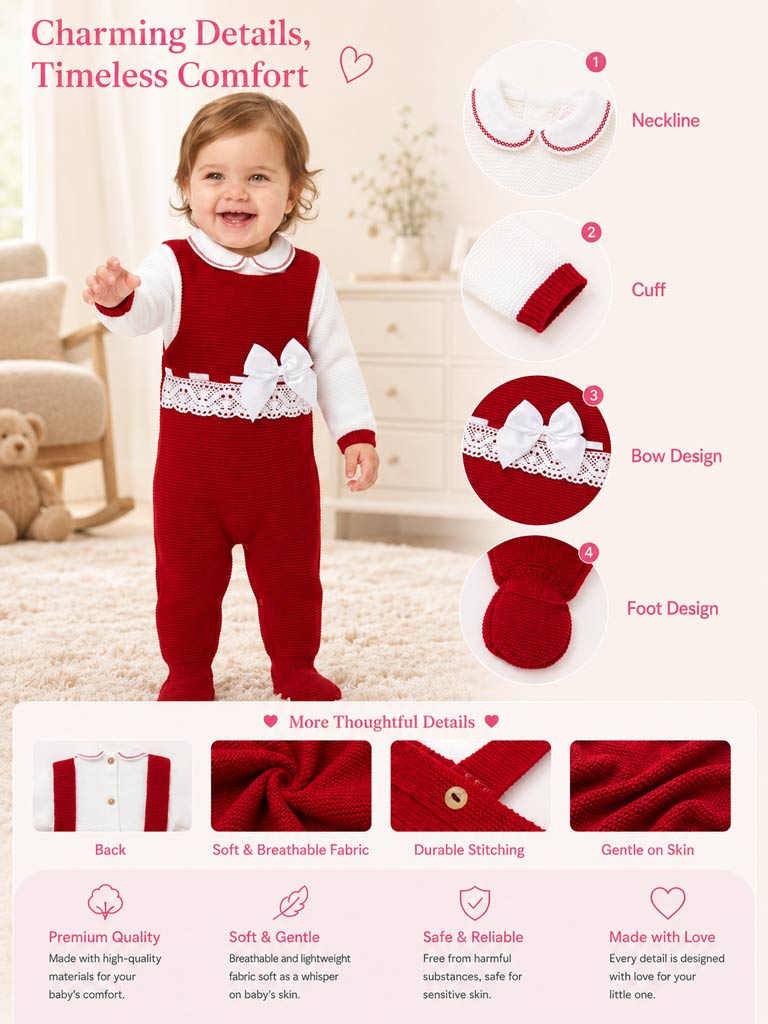 Baby Girl Ximena Collection 2-piece Knitted Dungaree Set - Red