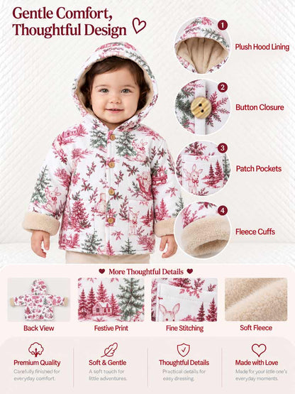 Baby Hooded Coat with Pockets - Christmas Print Collection - LIMITED EDITION