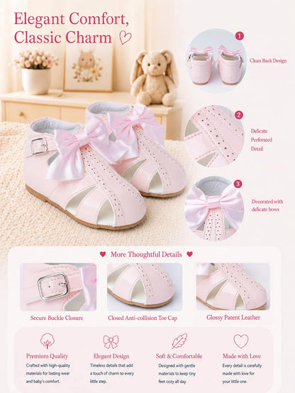 Baby Girl M&B Sandals with Detachable Satin Bow - Baby Pink
