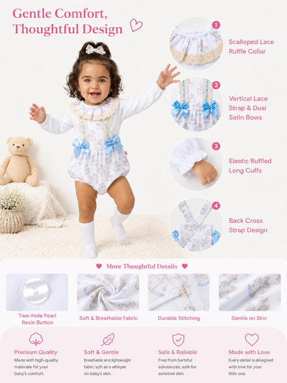 Baby Girl 2-piece Romper Set with Long Sleeves - Rocking Horse Collection - Baby Blue