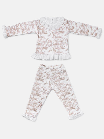 Girl Safari Collection 2-Piece Velour Pyjama Set - Beige