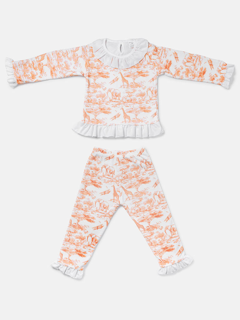 Girl Safari Collection 2-Piece Velour Pyjama Set - Orange