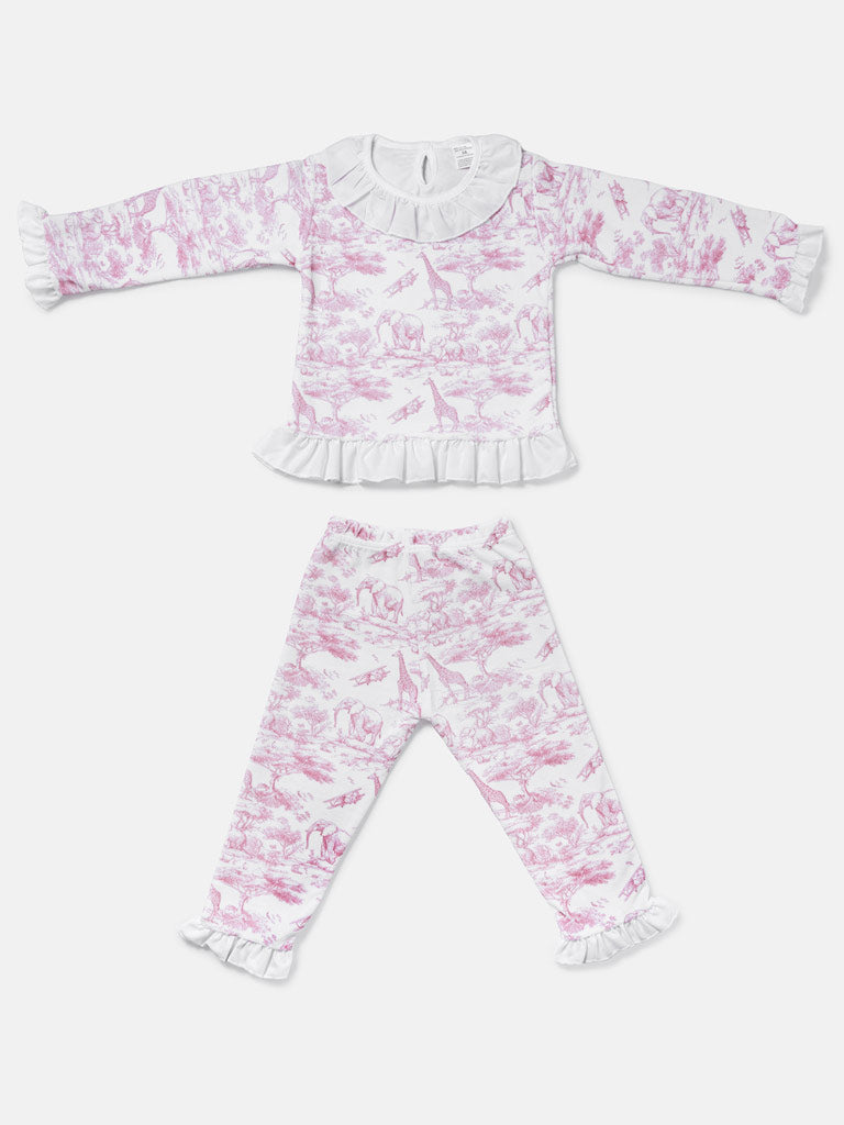 Girl Safari Collection 2-Piece Velour Pyjama Set - Baby Pink