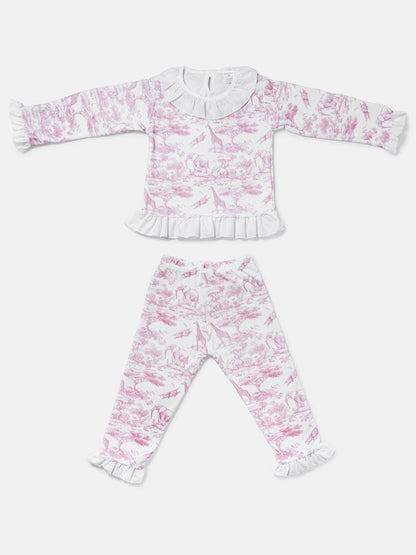 Girl Safari Collection 2-Piece Velour Pyjama Set - Baby Pink