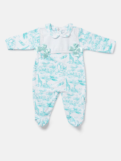 Baby Grow for Girls Safari Collection with Satin Bows - Mint Green