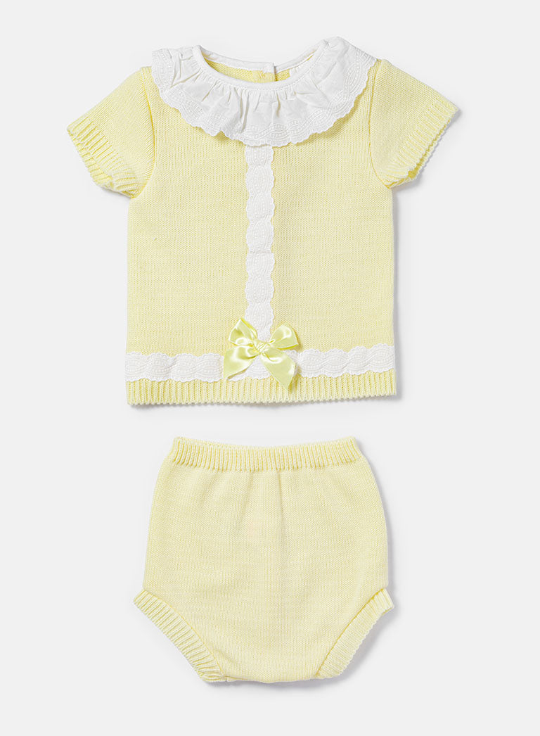 Baby Girl Rebeca 2-piece Spanish Knitted Set - Lemon Yellow
