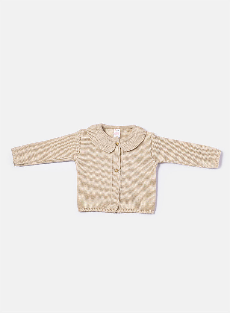 Baby Girl Knitted Cardigan with Classic Collar - Beige