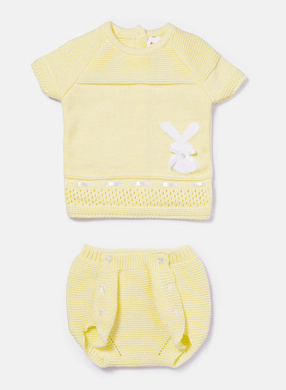 Baby Girl 2-piece Spanish Knitted Set with Bunny - Lemon Yellow