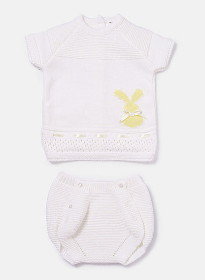 Baby Girl 2-piece Spanish Knitted Set with Bunny - White