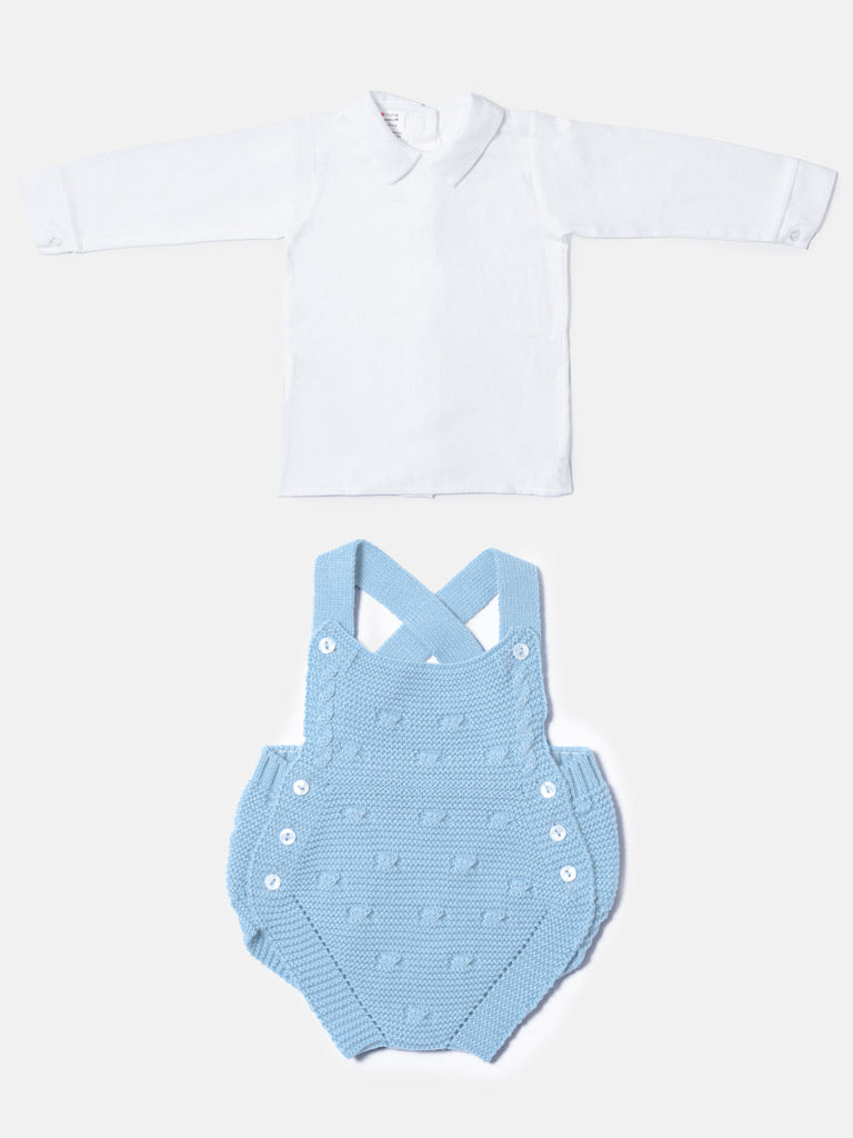 Baby Boy Alberto Collection Knitted 2-Piece Knitted Romper & Shirt Set - Baby Blue