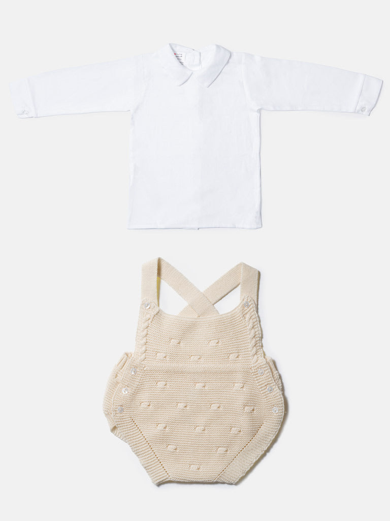 Baby Boy Alberto Collection Knitted 2-Piece Knitted Romper & Shirt Set - Beige