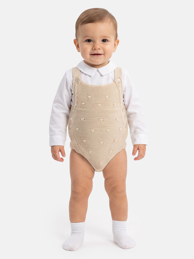 Baby Boy Alberto Collection Knitted 2-Piece Knitted Romper & Shirt Set - Beige