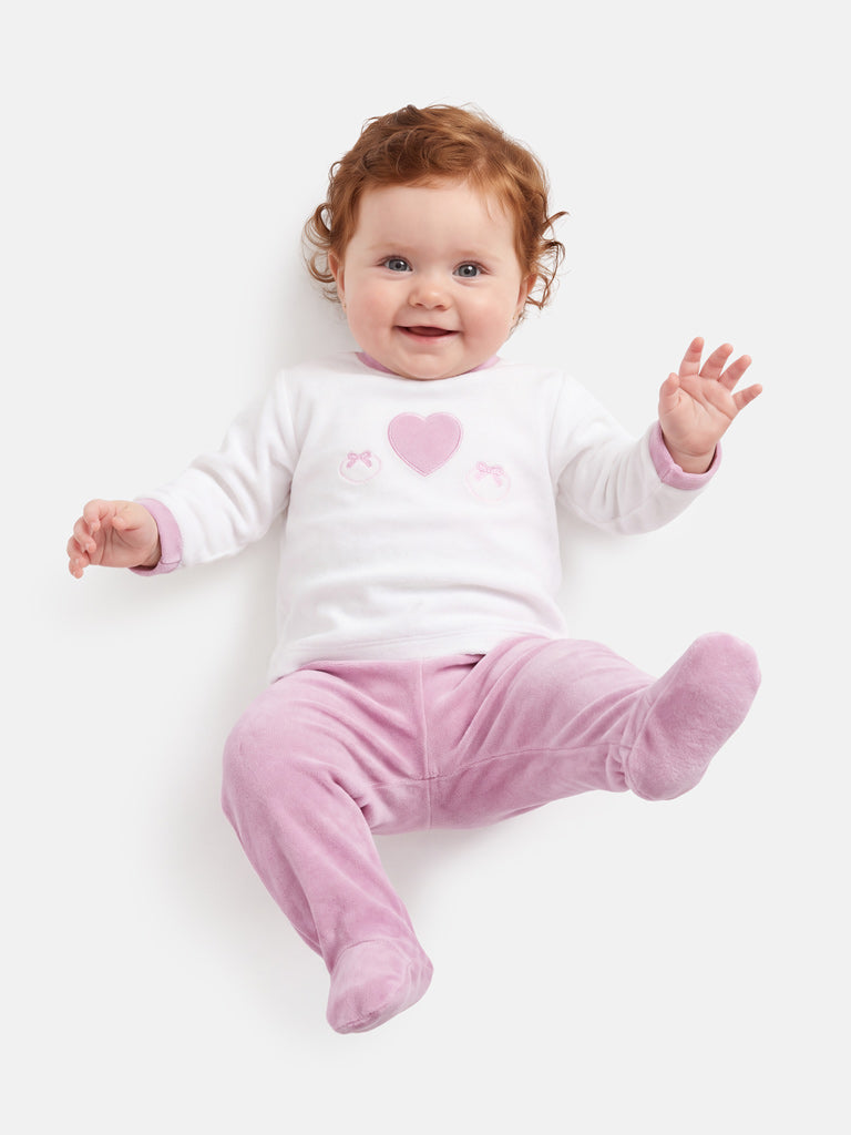 Baby Girl Flavia Collection 2-Piece Velour Pyjama Set with Heart Design - Dusty Pink