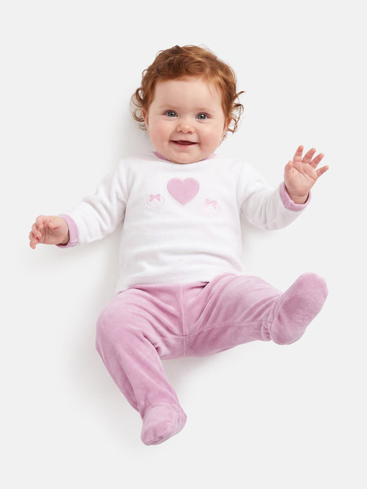 Baby Girl Flavia Collection 2-Piece Velour Pyjama Set with Heart Design - Dusty Pink