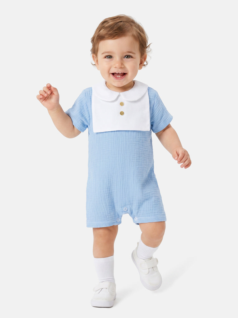 Baby Boy One-Piece Summer Pyjama with Buttons - Baby Blue