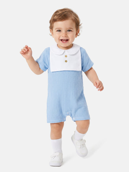 Baby Boy One-Piece Summer Pyjama with Buttons - Baby Blue