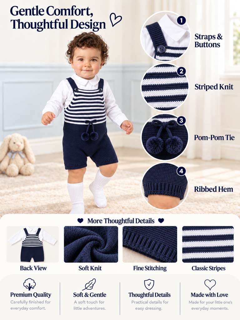 Baby Boy Dante Collection 2-piece Knitted Dungaree Set - Navy Blue