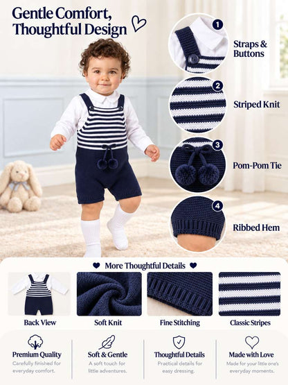Baby Boy Dante Collection 2-piece Knitted Dungaree Set - Navy Blue
