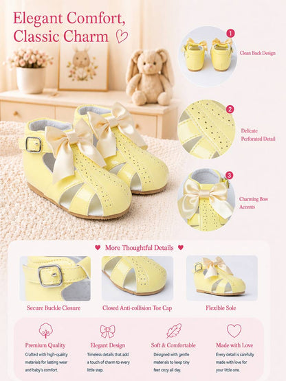 Baby Girl M&B Sandals with Detachable Satin Bow - Lemon Yellow
