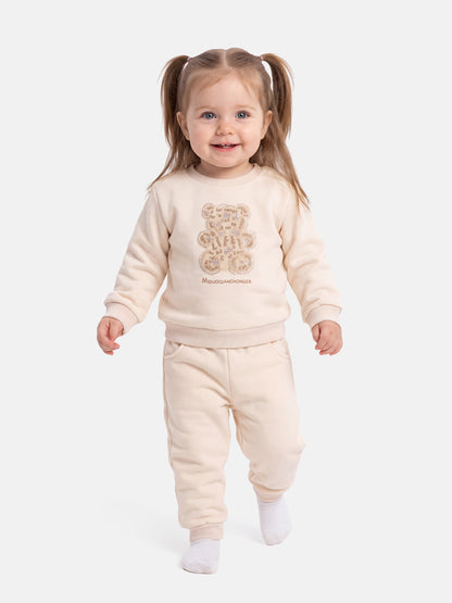 Baby Girl Gemma Collection 2-Piece Tracksuit Set with Teddy Design - Cream
