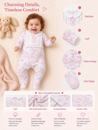 Baby Grow with Embroidered Letter "B" - Safari Collection - Baby Pink