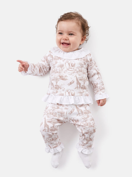 Baby Girl Safari Collection 2-Piece Velour Pyjama Set - Beige