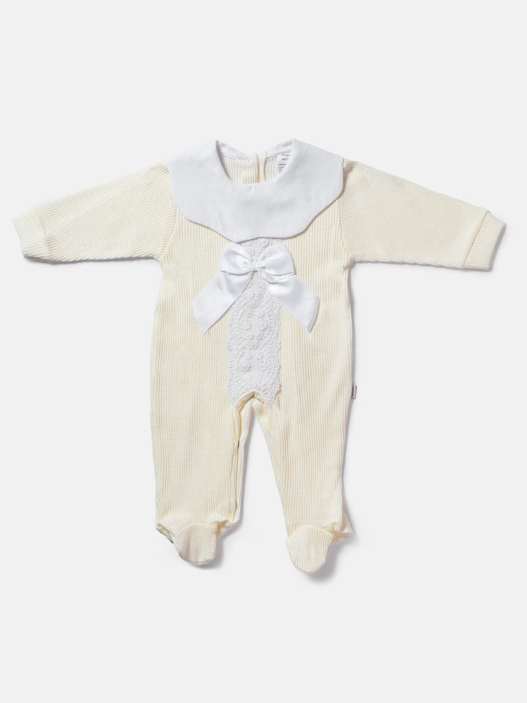 Baby Grow for Girls with Large Scalloped Collar - Ivory