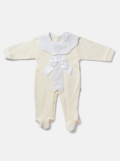 Baby Grow for Girls with Large Scalloped Collar - Ivory