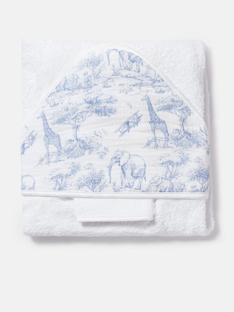 Baby Safari Collection Towel Set with Washcloth - Baby Blue