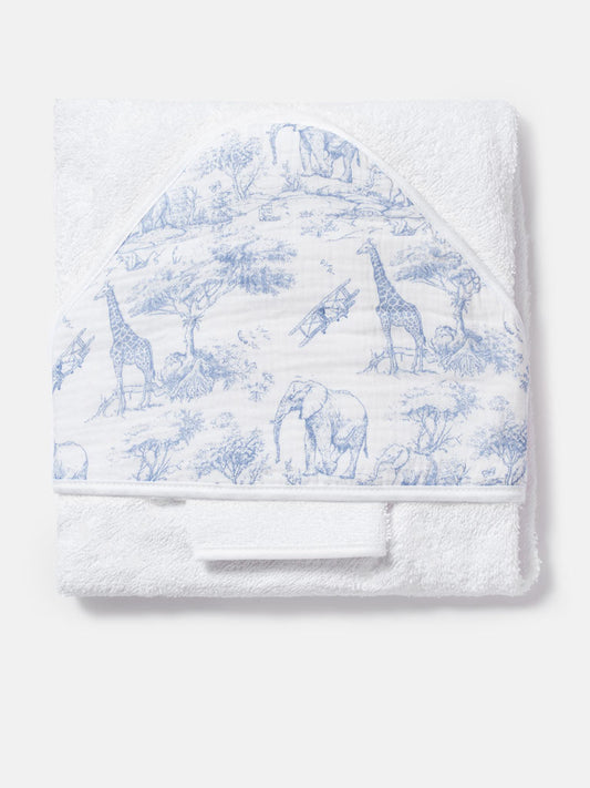 Baby Safari Collection Towel Set with Washcloth - Baby Blue