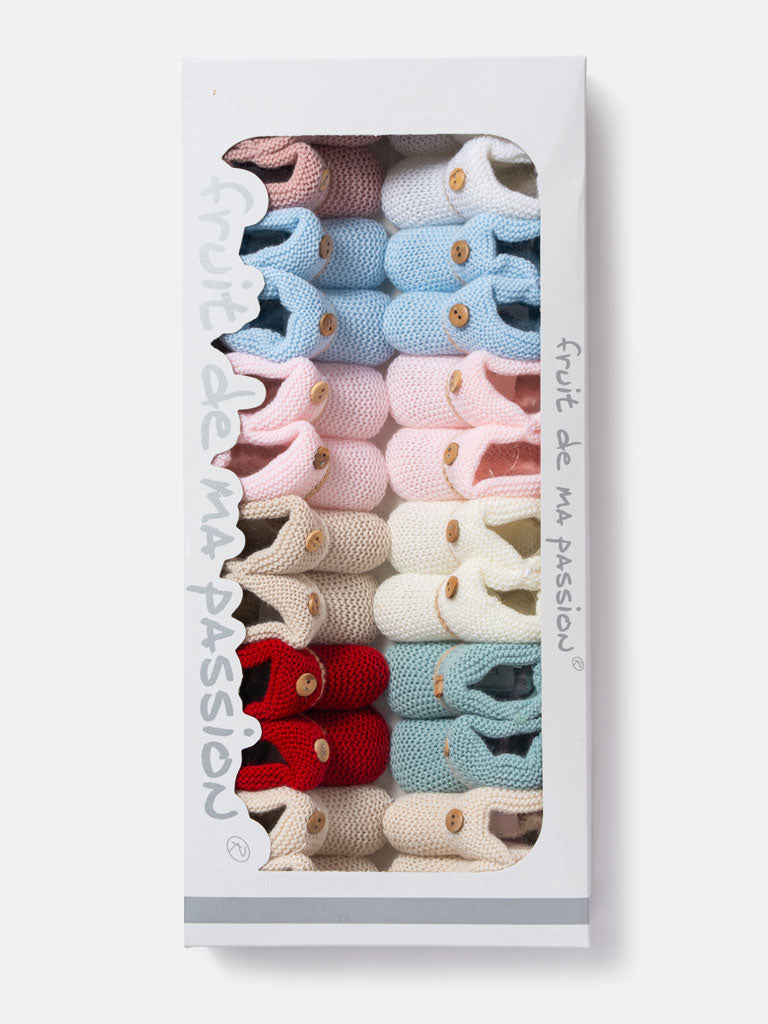 12-Pack Baby Knitted Booties with Button - Mixed Colors