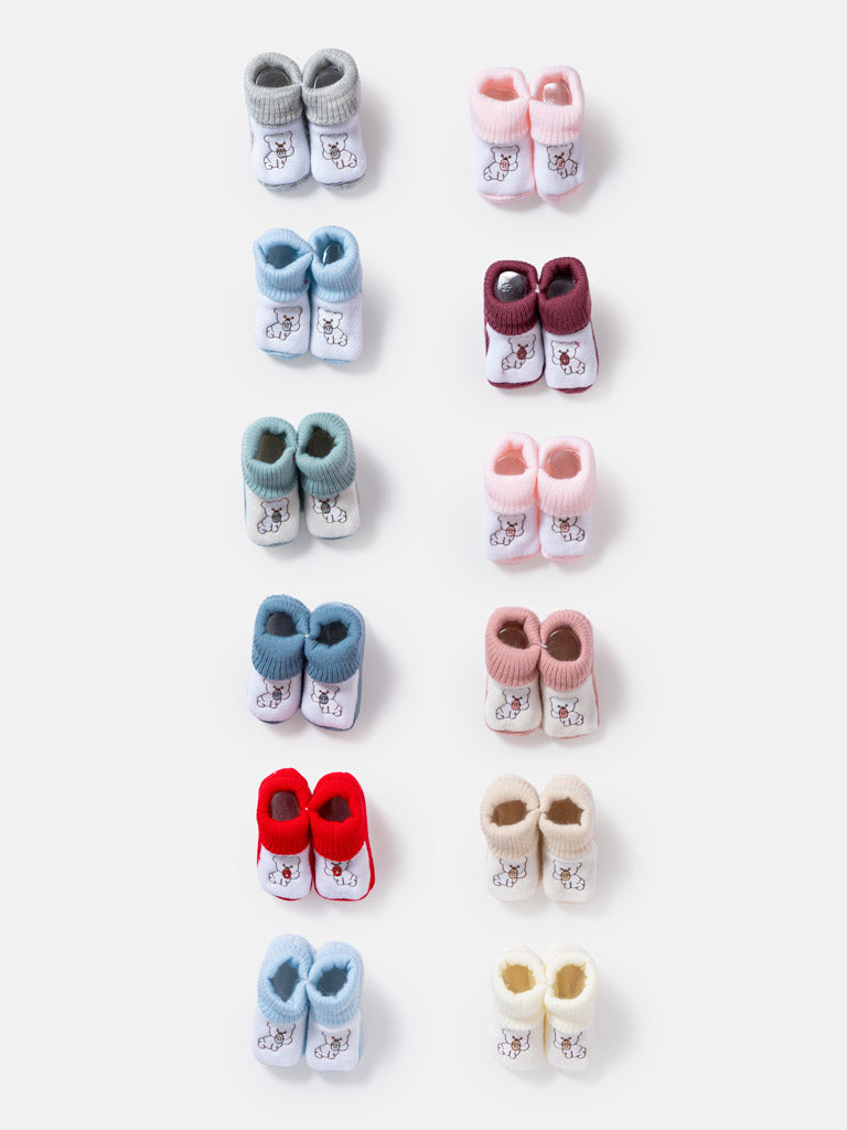 12-Pack Baby Knitted Booties with Teddy Bear - Mixed Colors