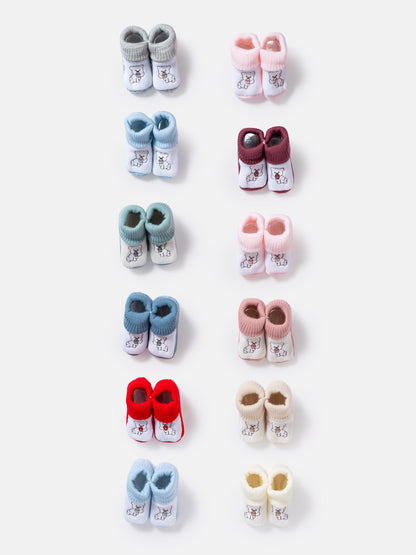 12-Pack Baby Knitted Booties with Teddy Bear - Mixed Colors