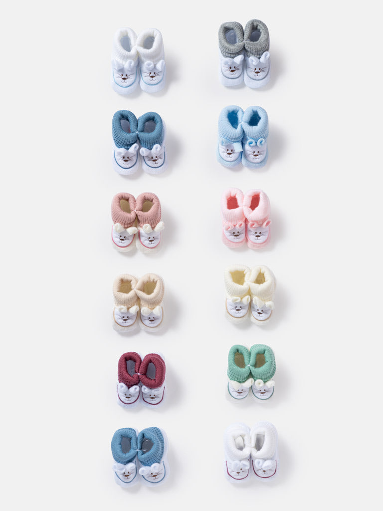 12-Pack Baby Half-Knitt Booties with Bunny - Mixed Colors
