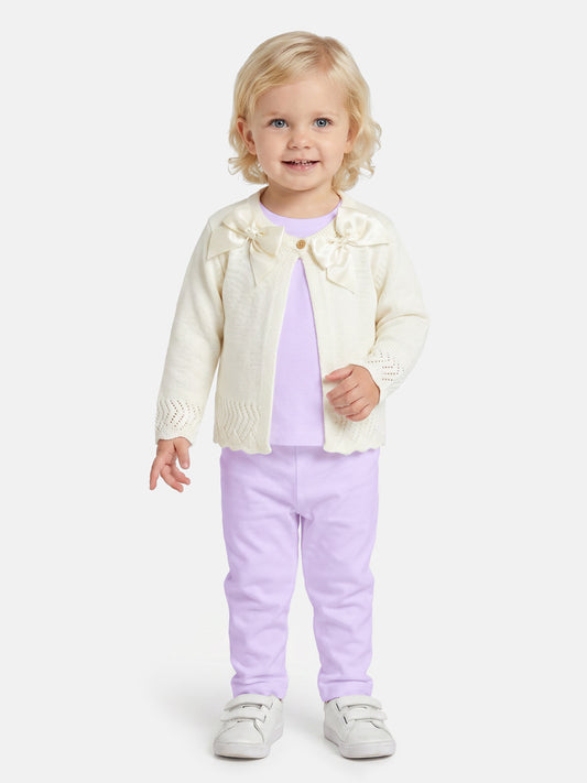 Baby Girl Cardigan with 2 Big Bows - Ivory