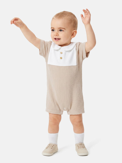 Baby Boy One-Piece Summer Pyjama with Buttons - Beige