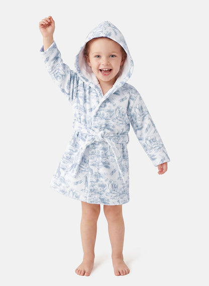 Children's Cotton Hooded Bath Robe - Safari Collection - Baby Blue