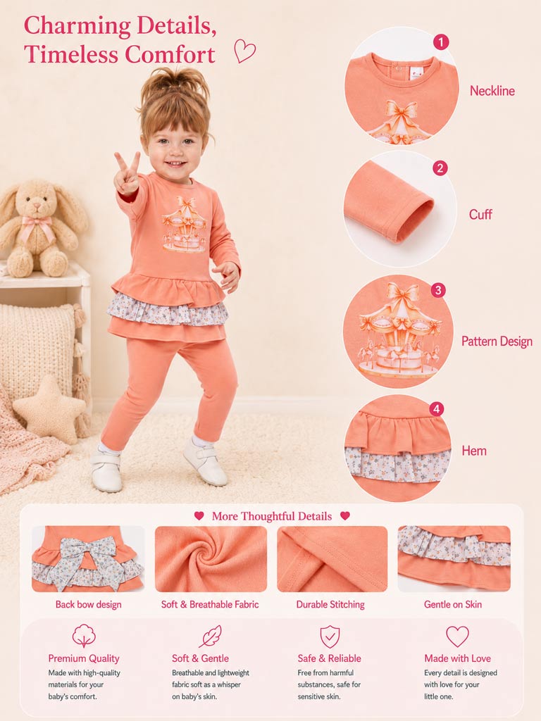 Baby Girl Leggings and Top Set - Carousel Collection - Orange