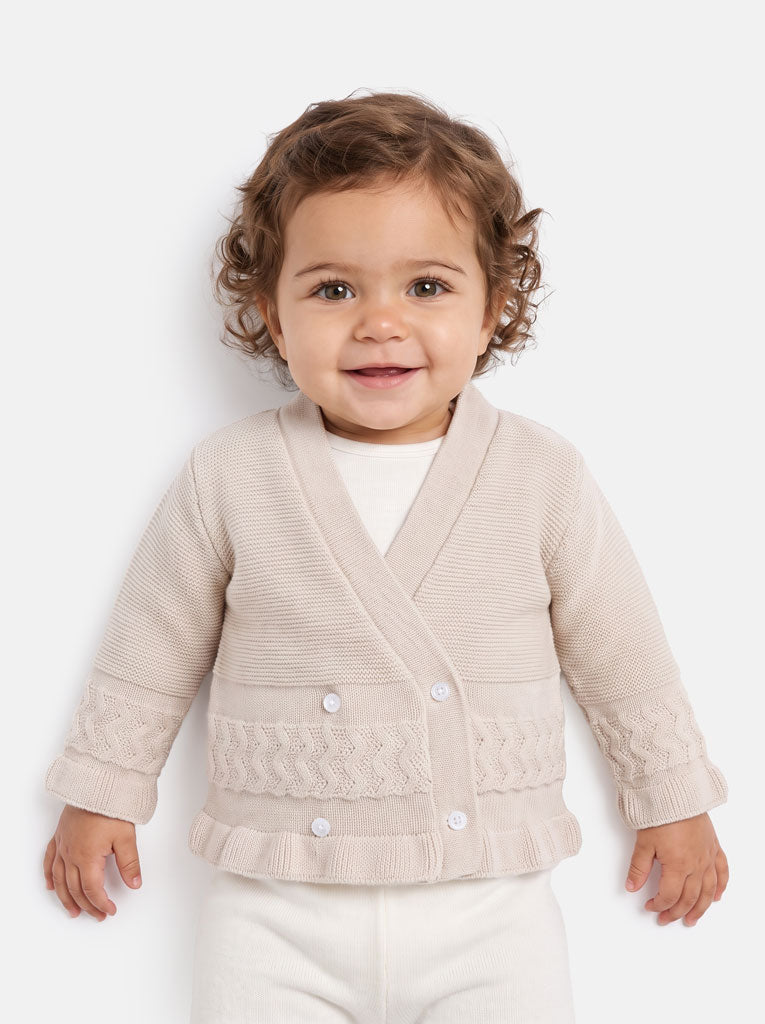 Baby Knitted Cardigan with Textured Pattern Detail & Gift Box - Beige