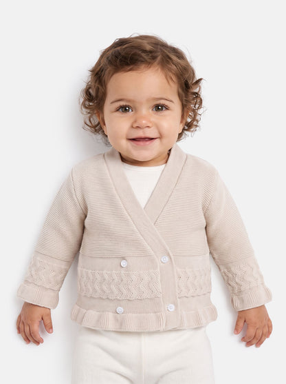 Baby Knitted Cardigan with Textured Pattern Detail & Gift Box - Beige