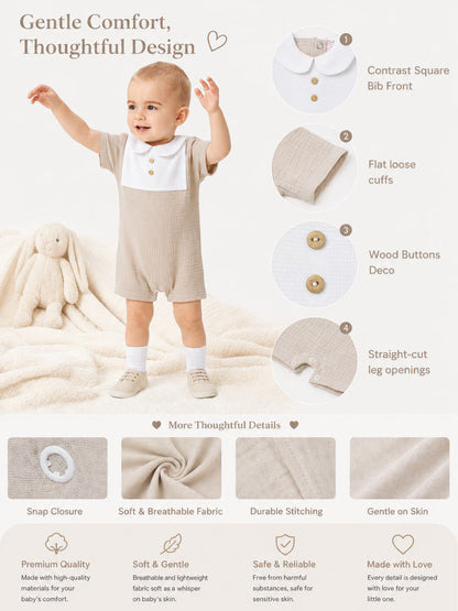 Baby One-Piece Romper with Buttons - Beige