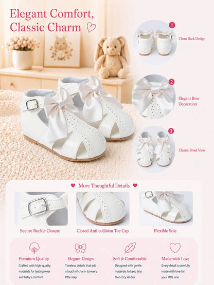 Baby Girl M&B Sandals with Detachable Satin Bow - Cream